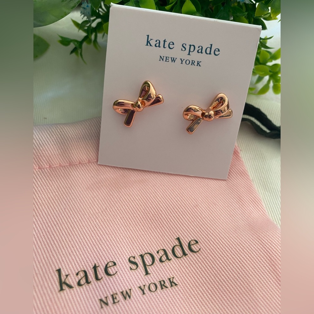 Kate Spade Bow Earrings - Rose Gold with Dust Bag